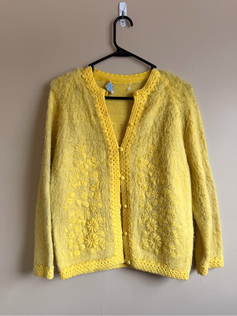 Yellow Floral Knit Cardigan Sweater